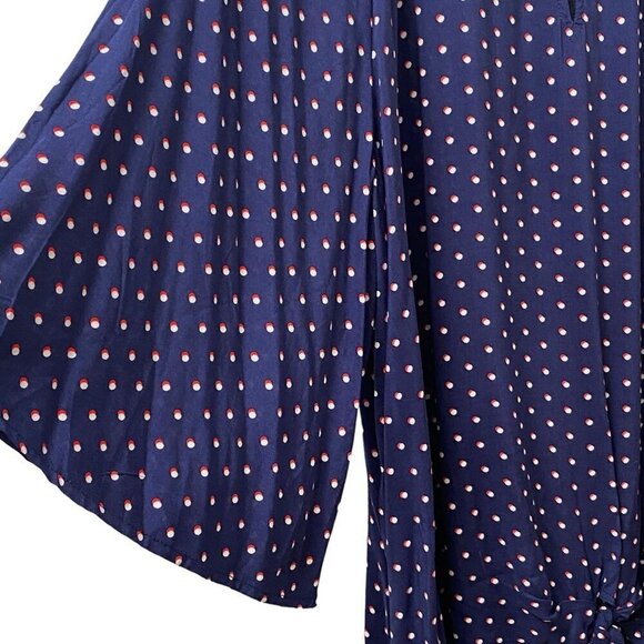 FRED DAVID Blouse Plus Size 1X Rayon Womens Top 3/4 Sleeve Navy Red Dot NWT - Picture 9 of 12